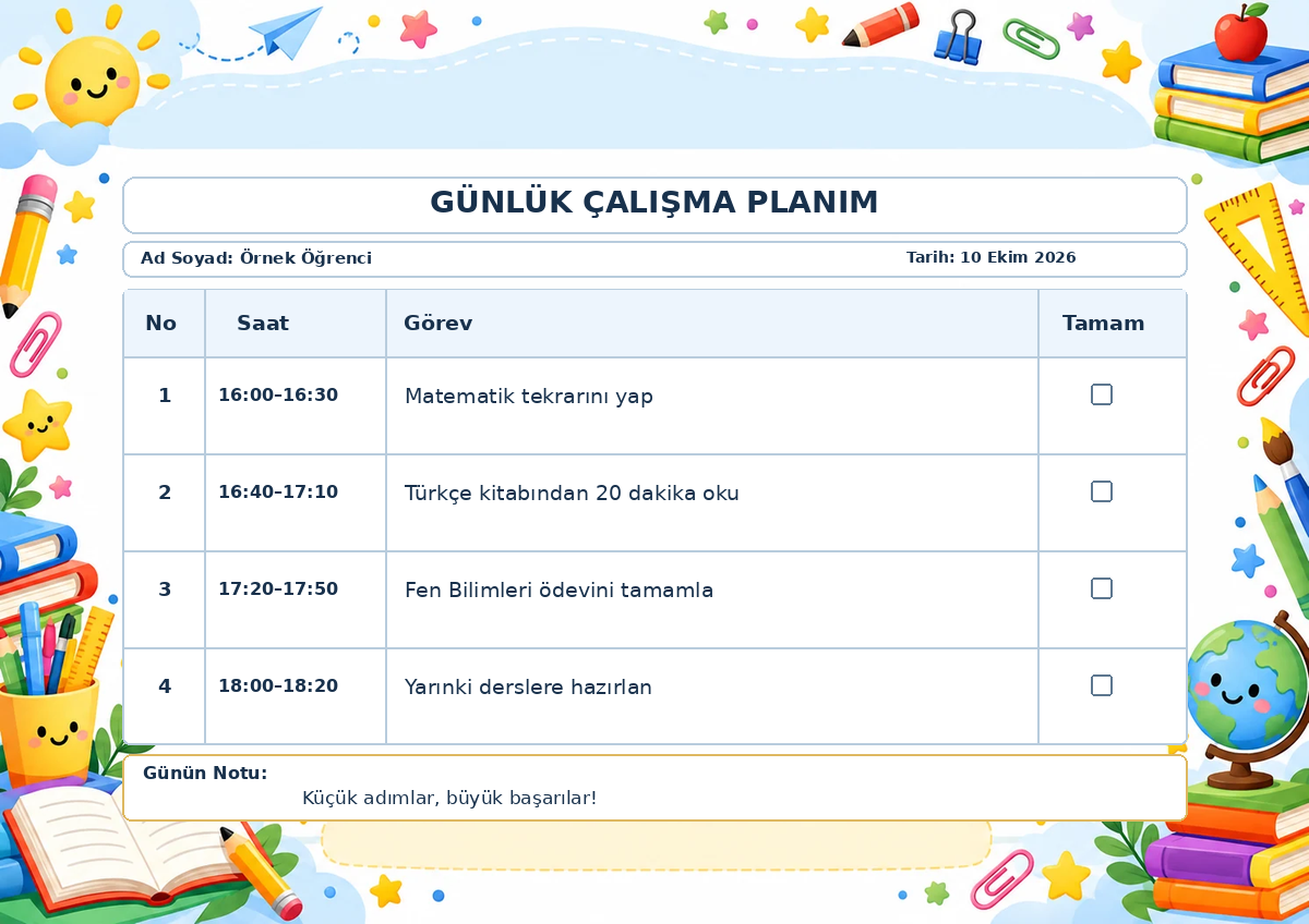 Günlük Ders Planı Oluşturucu
