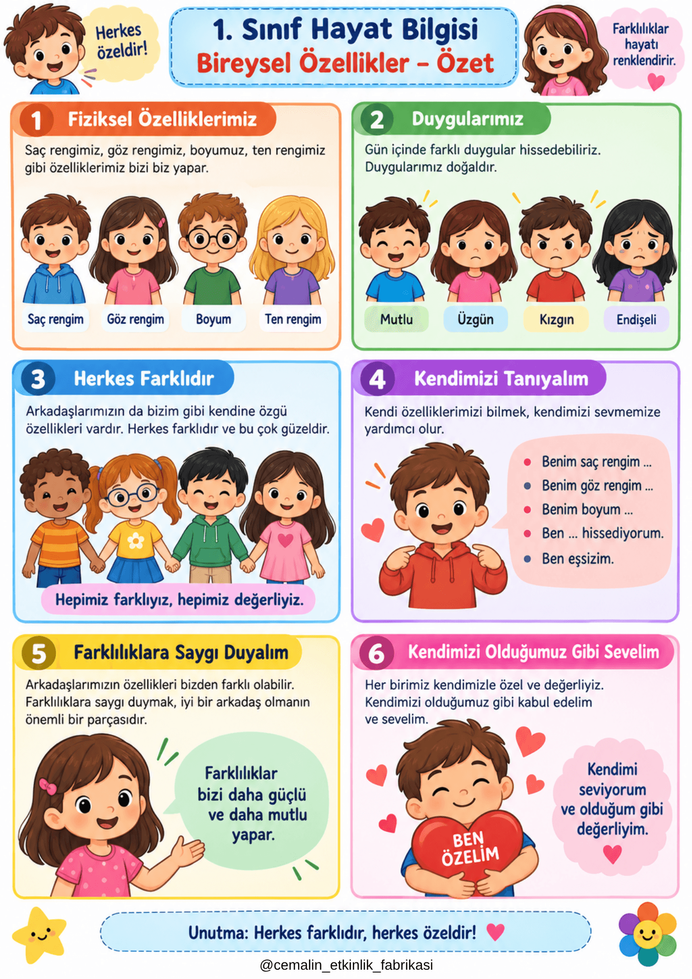 1. Sınıf Hayat Bilgisi – Bireysel Özellikler | 6. Hafta