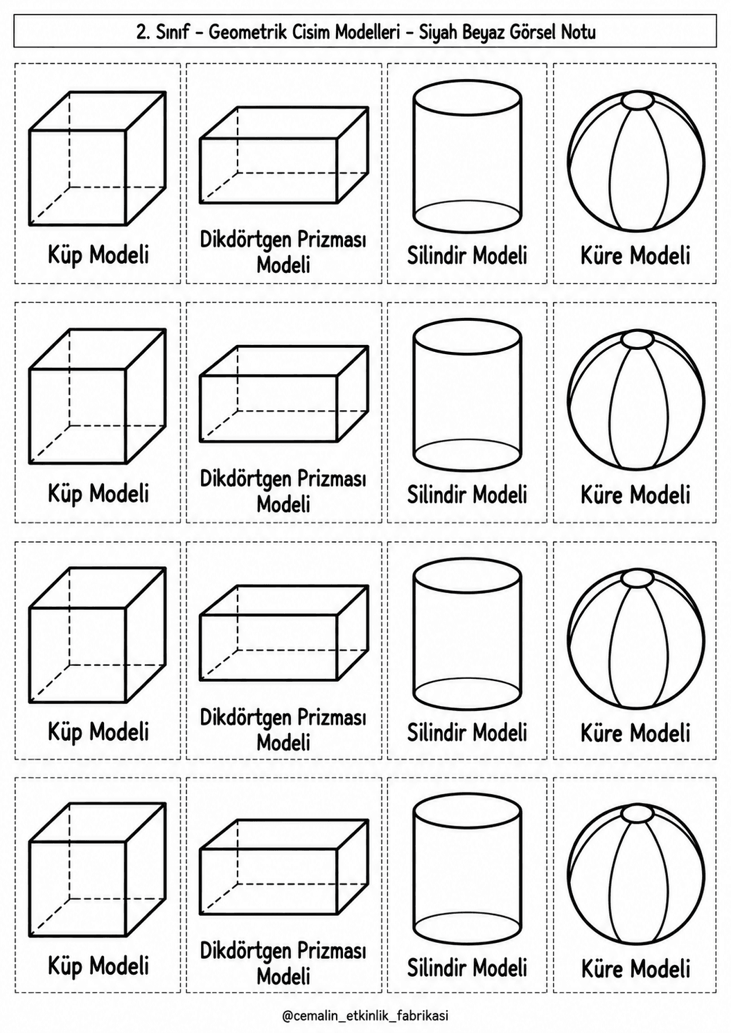 Geometrik Cisim Modelleri Siyah-Beyaz Görsel
