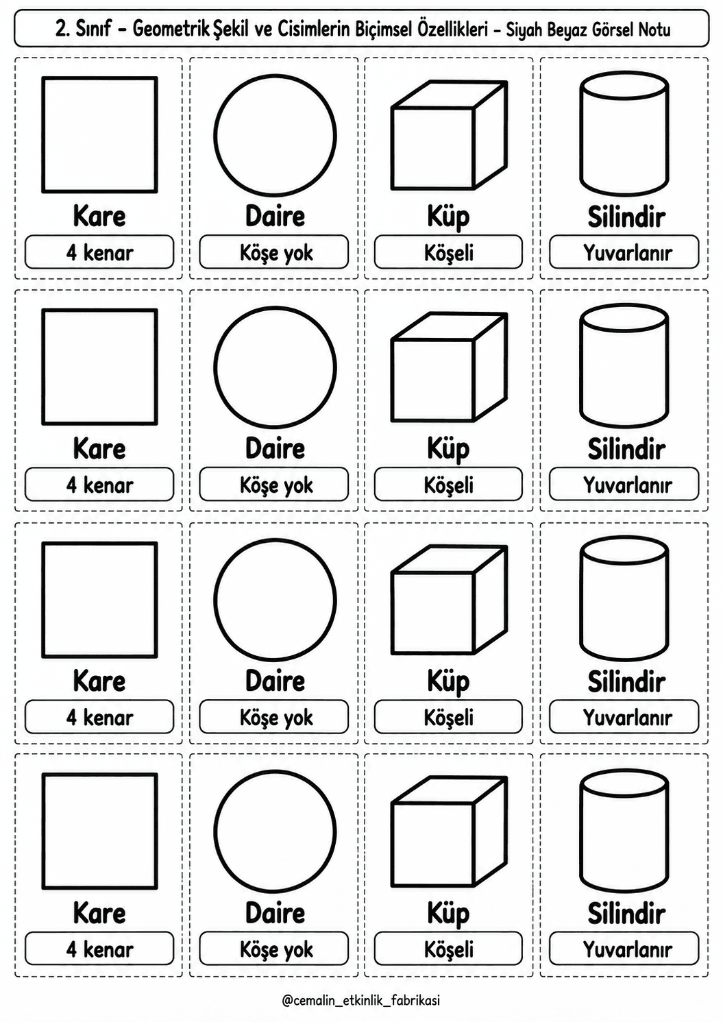 Geometrik Şekil Ve Cisimlerin Biçimsel Özellikleri Siyah-Beyaz Görsel