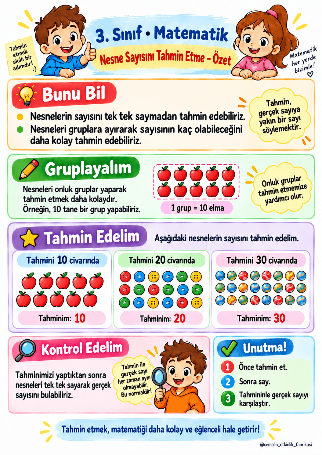 3. Sınıf Matematik Nesne Sayısını Tahmin Etme – Konu Özeti