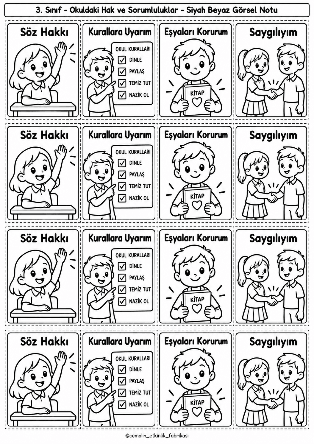 Okuldaki Hak Ve Sorumluluklar Siyah-Beyaz Görsel