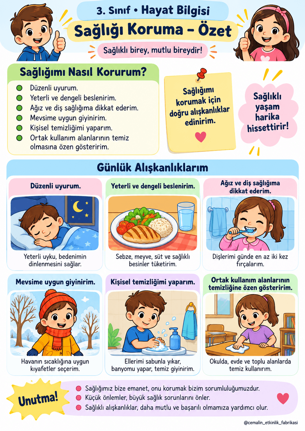 3. Sınıf Hayat Bilgisi Sağlığı Koruma – Konu Özeti