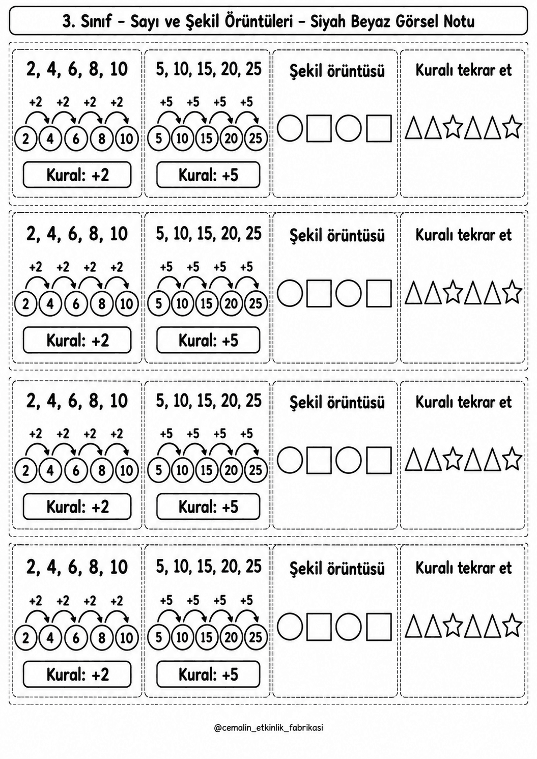 Sayı Ve Şekil Örüntüleri Siyah-Beyaz Görsel