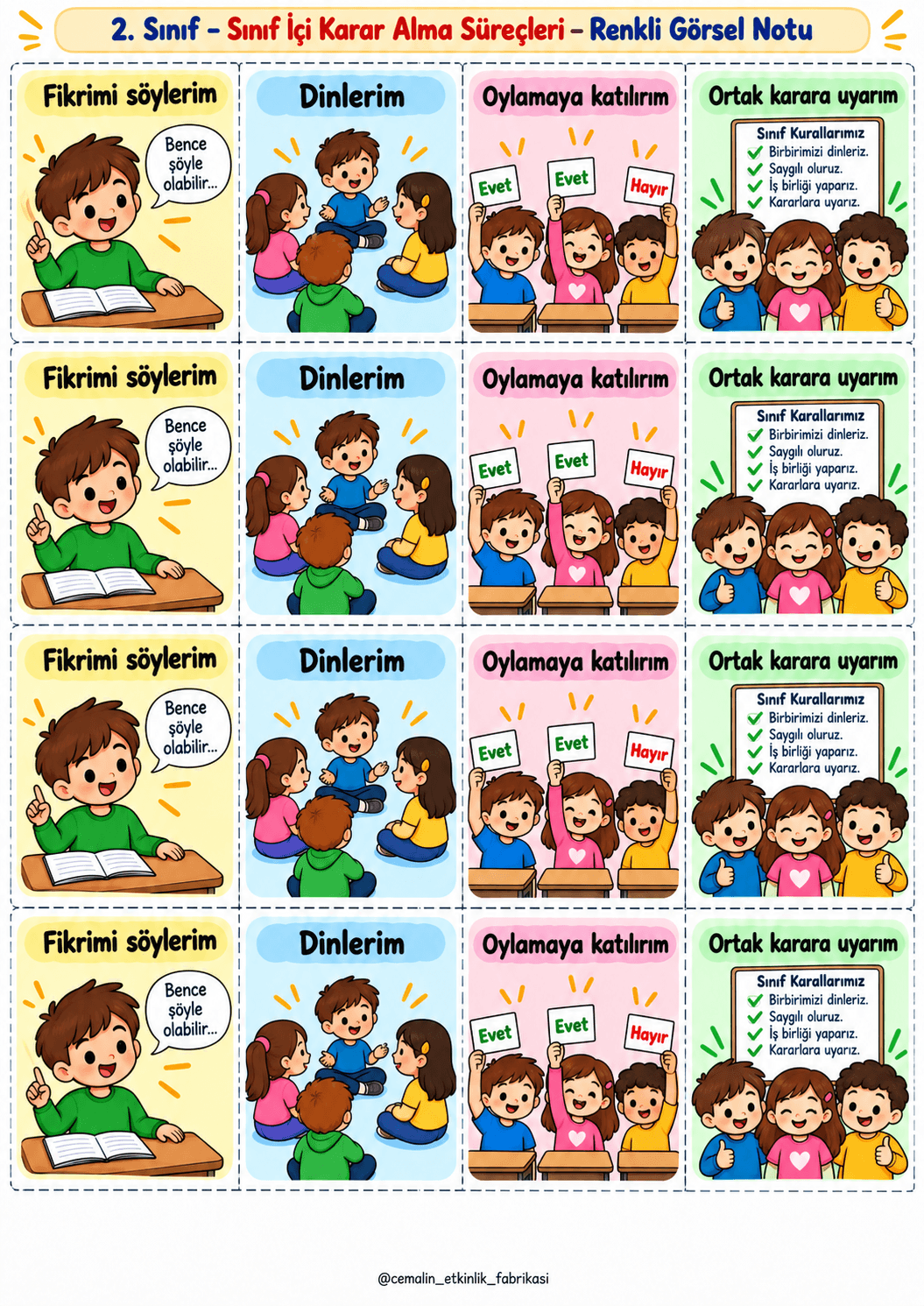 Sınıf İçi Karar Alma Süreçleri Renkli Görsel