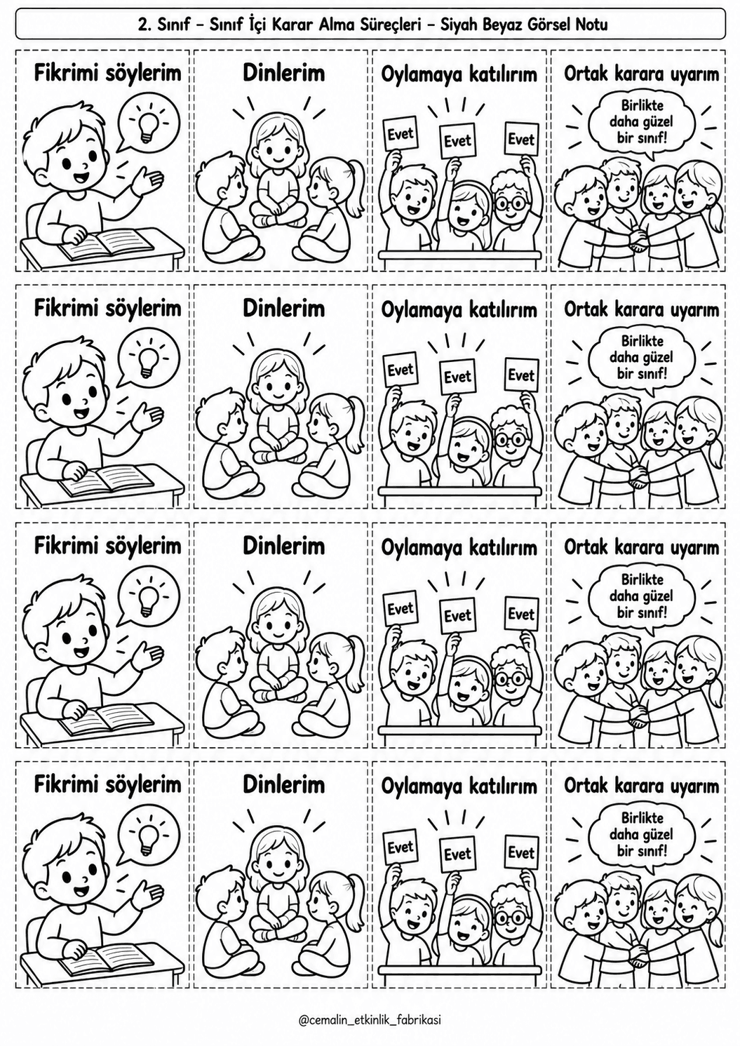 Sınıf İçi Karar Alma Süreçleri Siyah-Beyaz Görsel