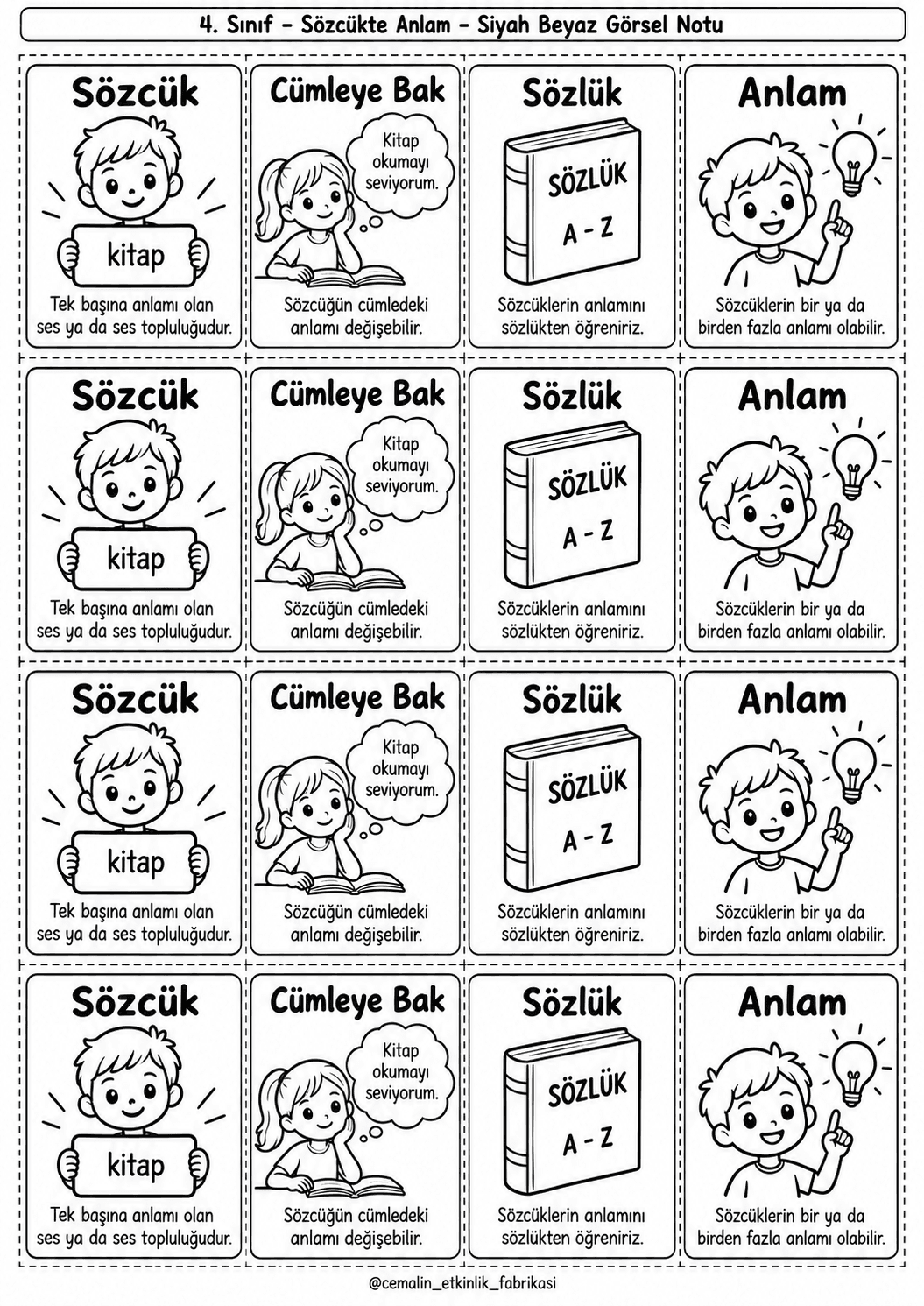 Sözcükte Anlam Siyah-Beyaz Görsel